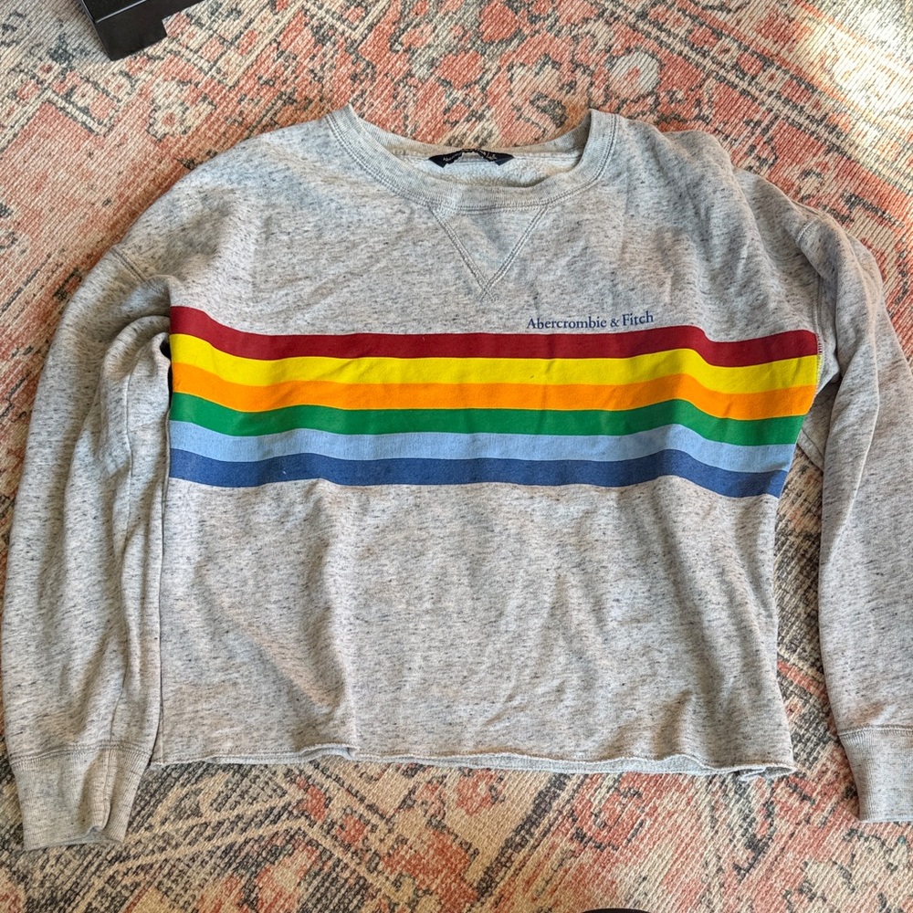 Abercrombie & Fitch Heather Gray Sweatshirt with Colorful Stripes